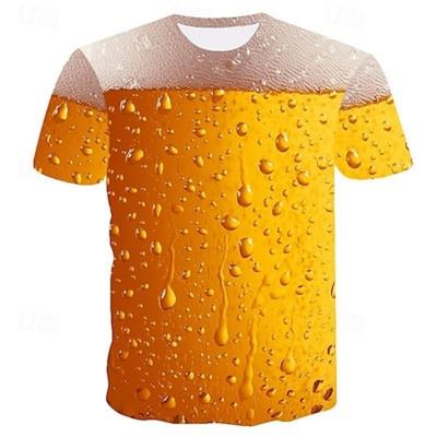 Men's Color Block 3D Beer Shirt Short Sleeve T Shirt Round Neck Shirt Basic Going Out Weekend Oktoberfest Light Clothing