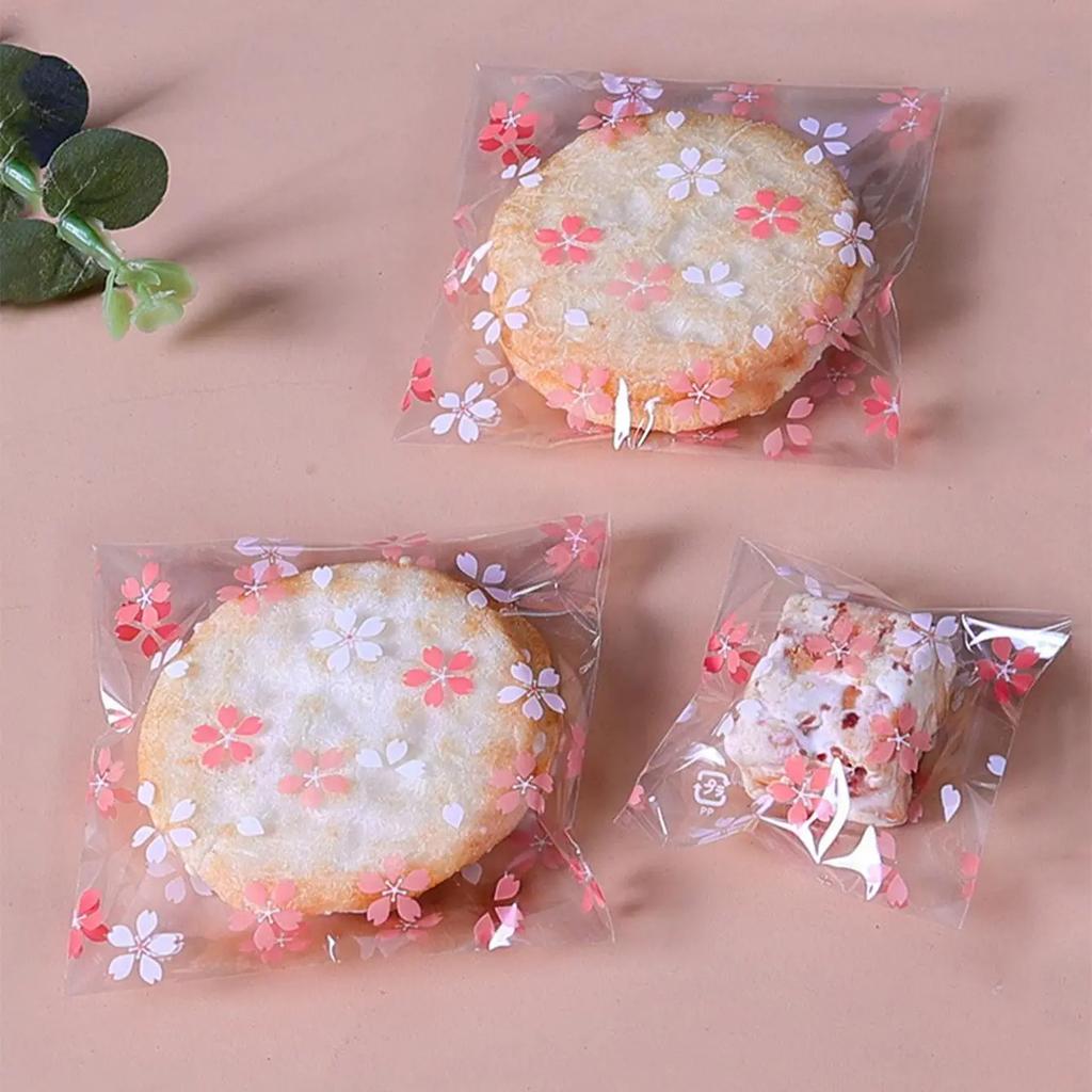 100Pcs Cherry Blossom Drawstring Candy Bag Snowflake Crisp Baked Dessert Snack Packaging Bag Party Gift Bag