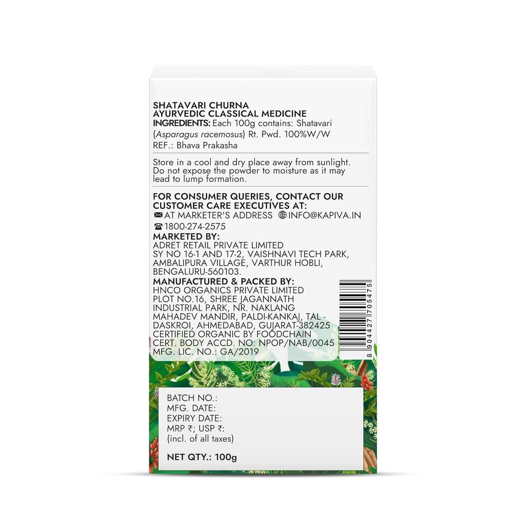 Kapiva Organic Shatavari Powder 100 G Women Wellness Support For Lactation Balance Daily Herbal Nutrition Powdered