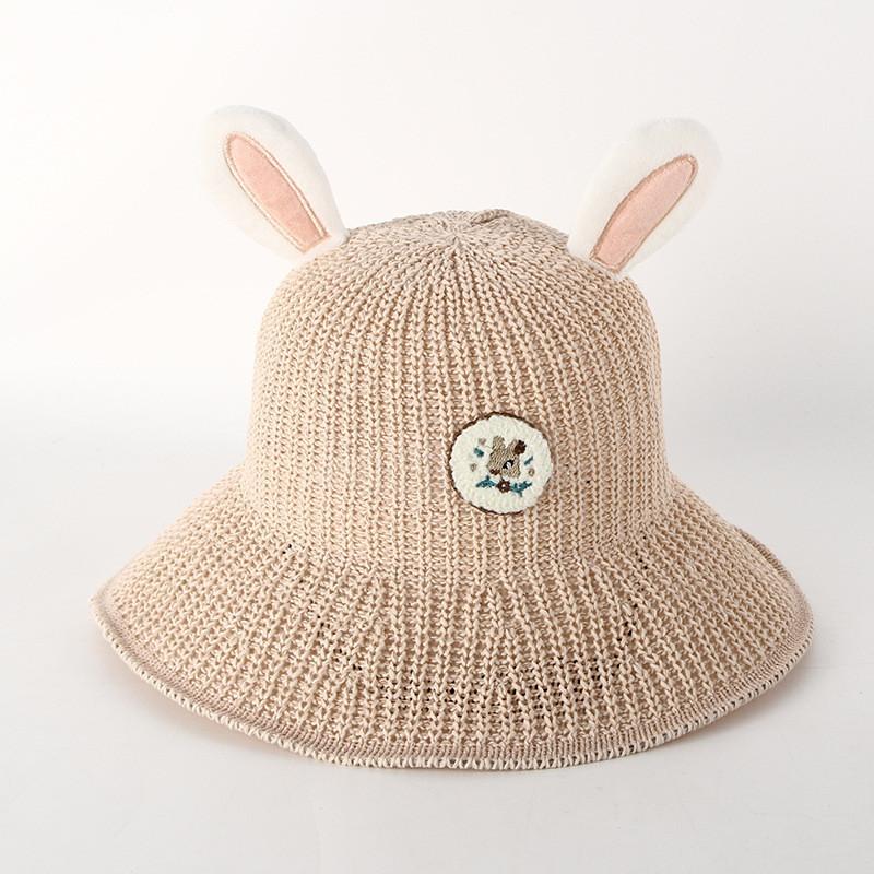 Cute Bunny Ear Knit Hat For Children Spring Autumn Outing Sun Hat Breathable Sweet Baby Basin Cap
