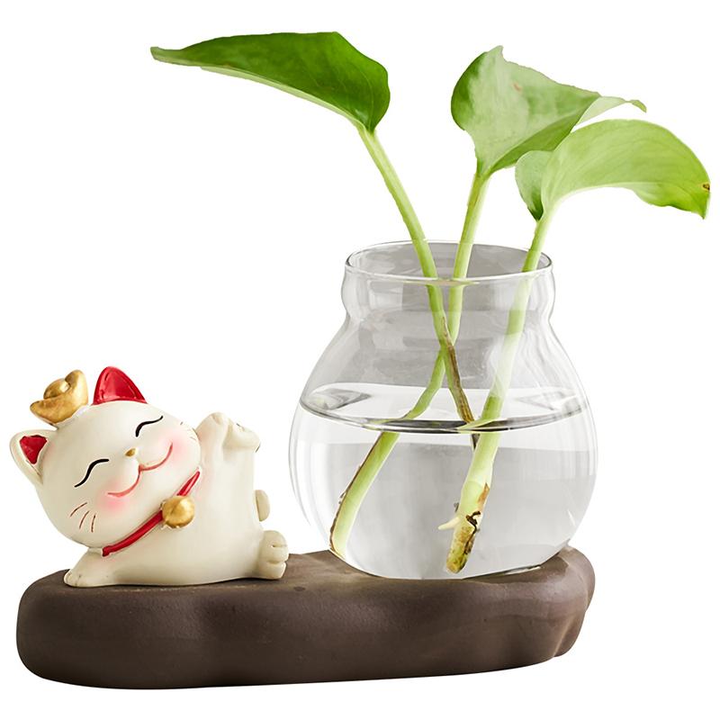 Kreative Heimdekoration, Glückskatze, Blumentopf, Schreibtisch-Accessoires, schöne Wohnzimmer-Tischdekoration, Kunstharz-Kunsthandwerk für die Gartendekoration