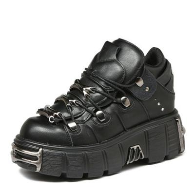 2025 Punk Style Damenschuhe Schnürschuhe Absatzhöhe Plateauschuhe Frau Gothic Knöchel Rockstiefel Metalldekor Damen Sneakers 36-45