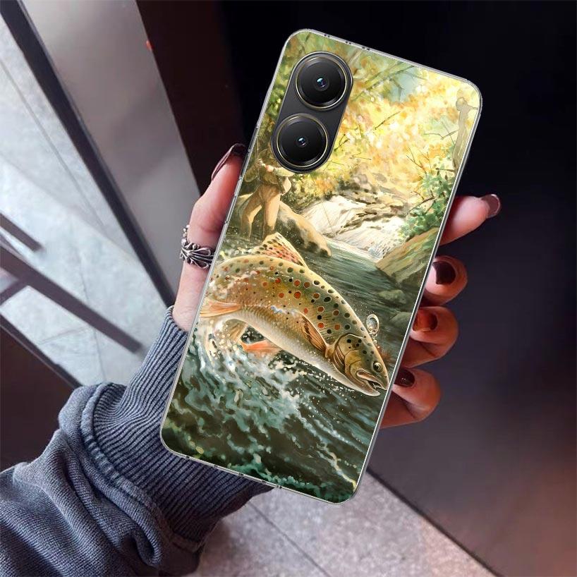 Carp Fish Fishing Rod Hook Phone Case For Xiaomi Poco X5 X6 X7 Pro F7 Ultra M7 Redmi 15C 15 13C 13 12C 12 10 10C 10A 9 9C 9T 9A