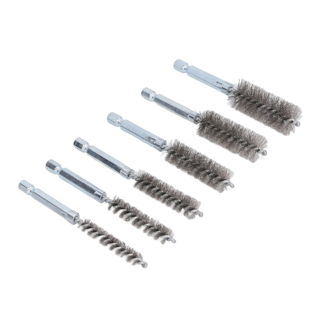 6PCS Bore Brush 4in Rust Proof Twisted Wire Cleaning Brush with 14in Hex Shank for Electric Drill
