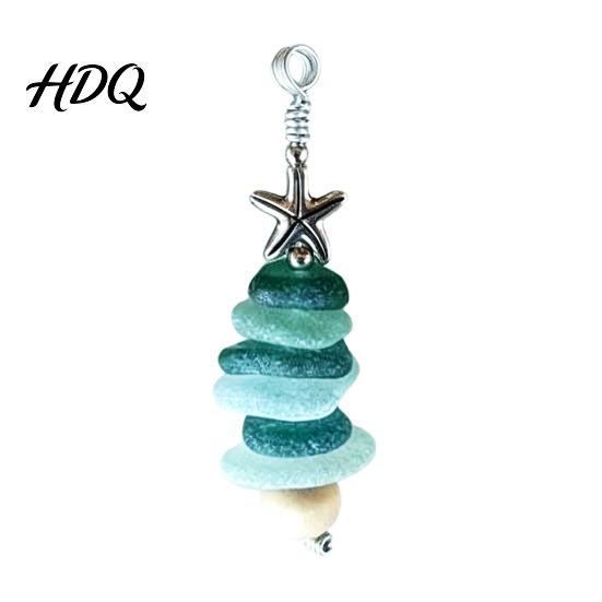 Ocean Themed Holiday Hanging Decor Sea Glass Tree Ornament Handmade Starfish Beach Lover Gift for Family Decoration Coastal Style Pendant Christmas