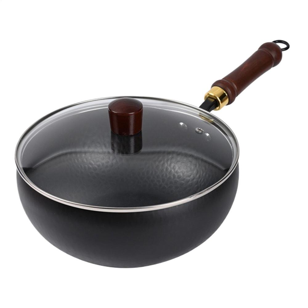 Wok Nonstick Traditional Iron Wok Ergonomic Uncoated Iron Pan With Lid For Home Outdoors Restaurant Camping Indoors