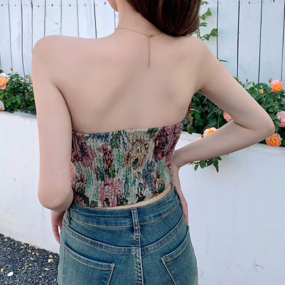 Spicy Girl Retro Floral Bandeau: Women's Sexy Open-Back Summer Top