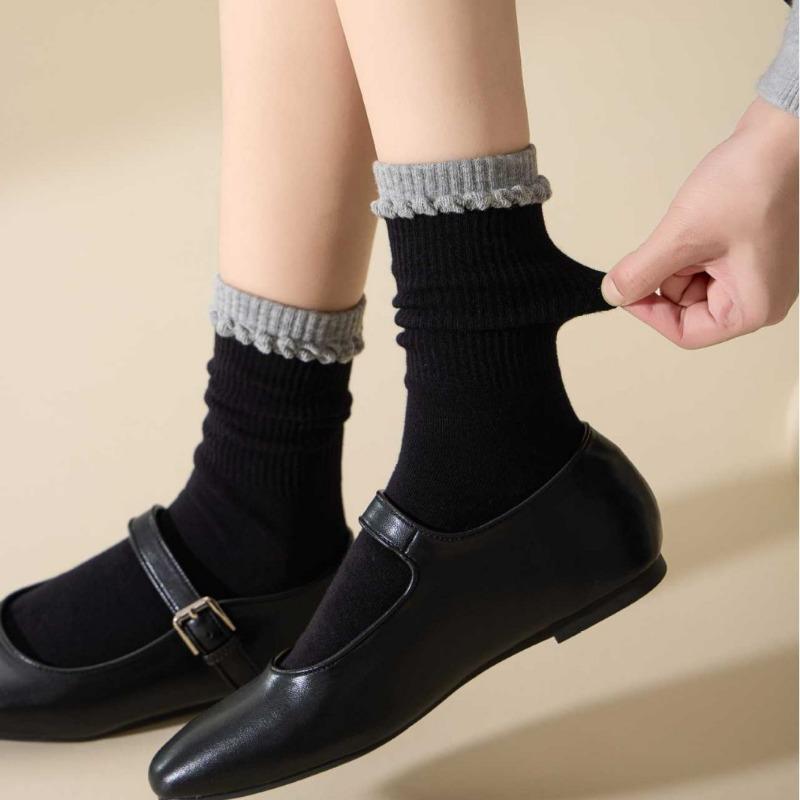 Female Autumn Thin New Lovely Pure Color Bubble Mouth Tube Cotton Socks