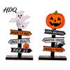 Halloween Atmosphere Props Wooden Sign Decoration DIY Ghost Pumpkin Bat Tabletop Ornament with Party Centerpieces Spooky Slogans Rustic for