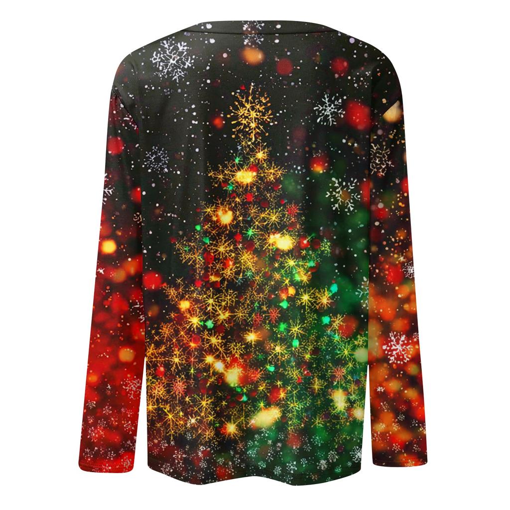 Damen Weihnachts-Print Rundhals Locker Langarm Top