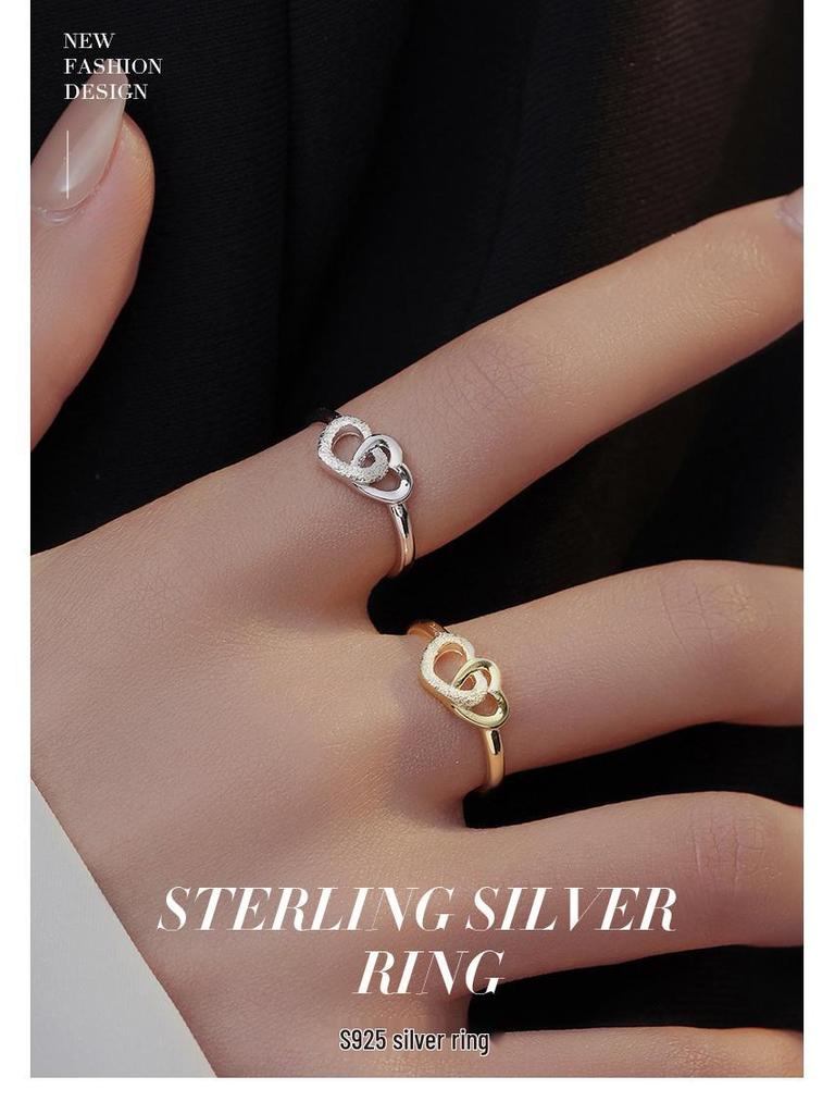 Banyan Tree S925 Silver Heart-to-Heart Double Love Ring for Women - Simple, Versatile, High-End Gift.