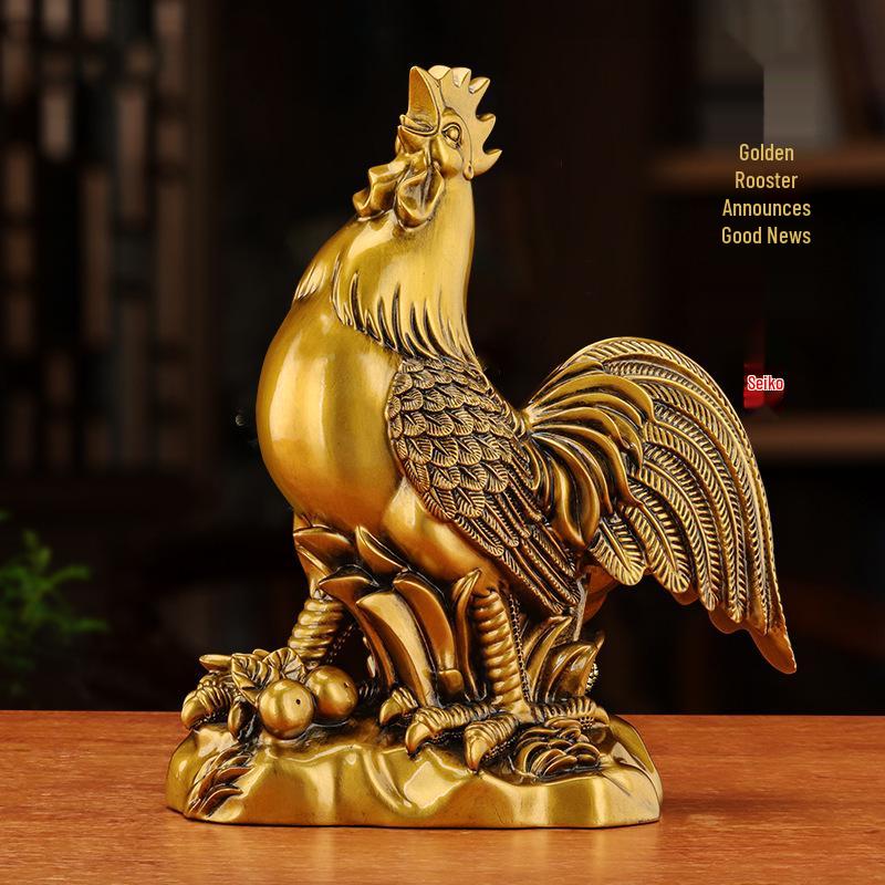 Prosperous Golden Rooster Ornament: Zodiac Rooster Display for Living Room or Office