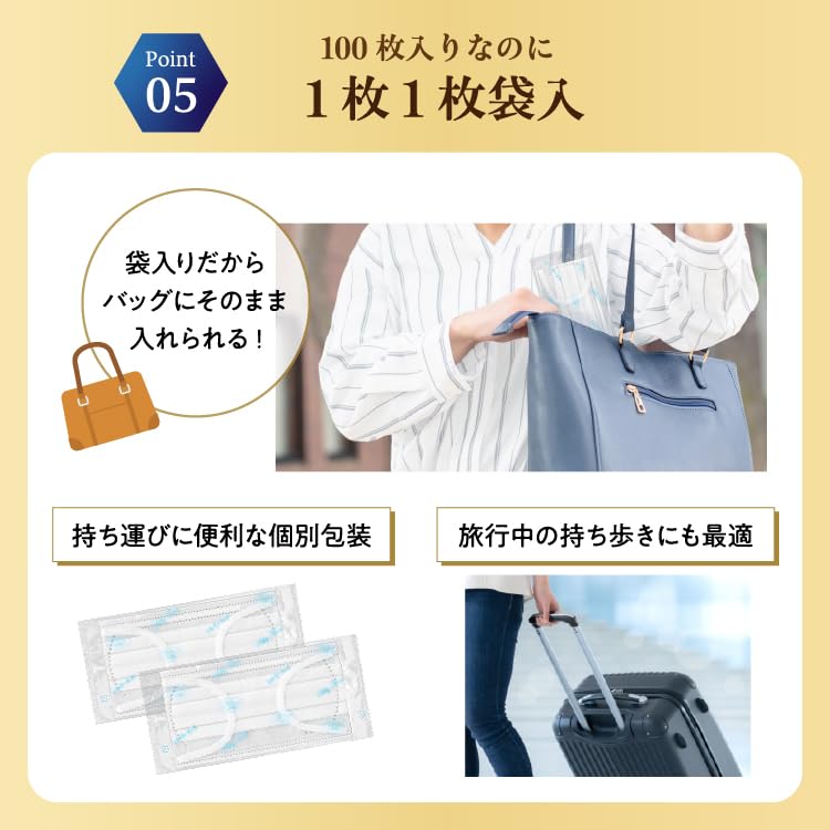 Fitty Silky Touch Ear Elastic 100 Count 50 Masks X 2 Individually Nonwoven Masks Pain Slightly Small X Masks, (Nonwoven / Boxes), Wrapped, Disposable,