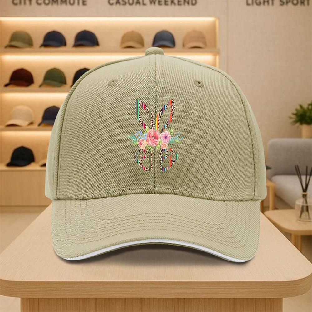 Floral Leopard Bunny Easter Baseball Cap Polyester Lightweight Outdoor Casual Unisex Cap