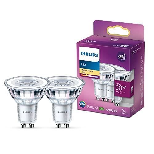 Ampoule LED Spot GU10 - Philips - 50W - Blanc Chaud - Lot de 2 - Classe A+