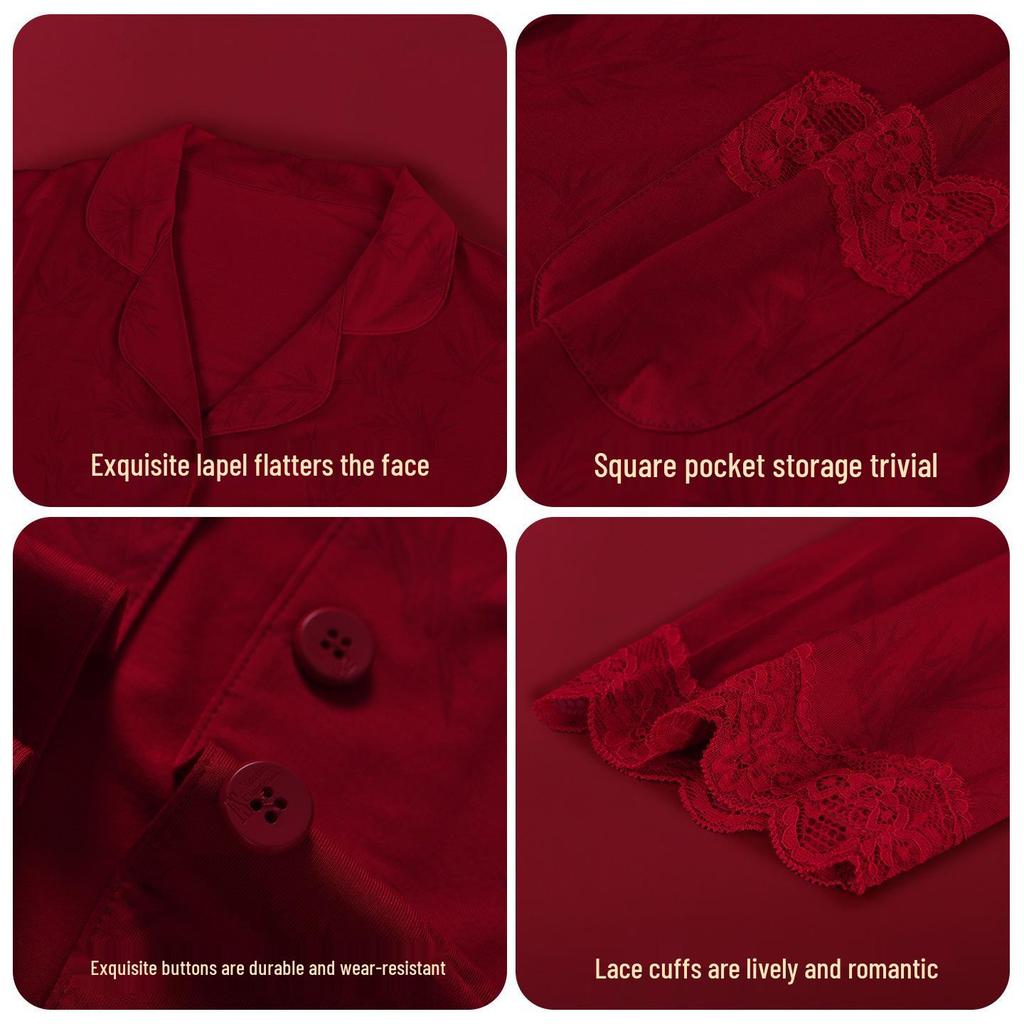 Tranquil Years: Soft, Skin-Friendly Red Wedding Pajama Set for Couples
