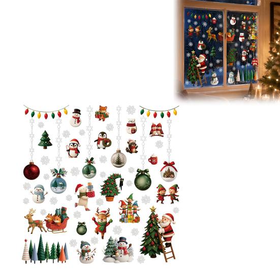 Removable Wall Stickers for Bedroom 2Pcs Christmas Static Window Cling Stickers, PVC Snowman Penguin Reusable Smooth Surfaces Bell Decals Glass,