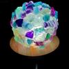 LED Lamp In Raw Fluorite Stones 7 - 8cm Diameter 450 Gr Approx