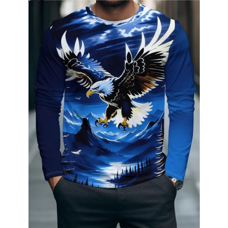 Men's casual daily long-sleeved T-shirt, with fashionable printed design, a comfortable and casual top that can be machine washed