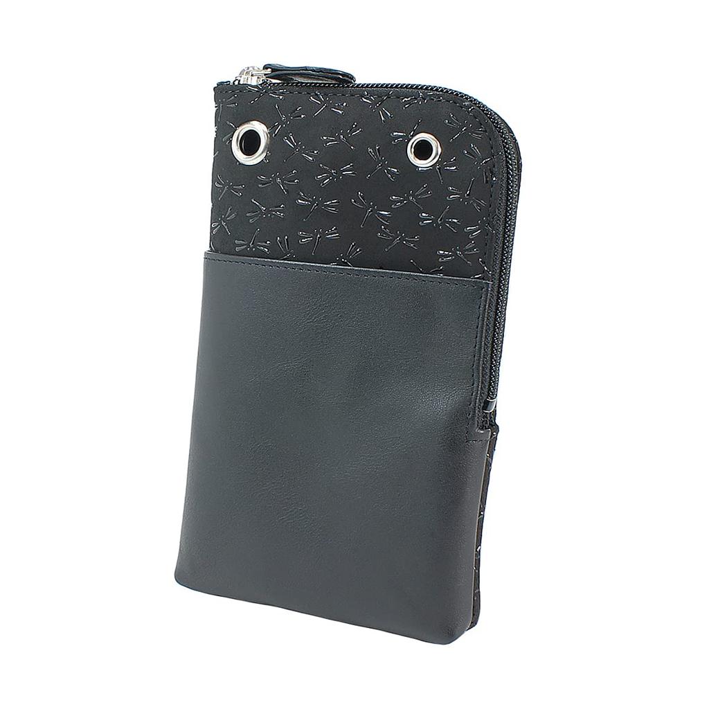 Indenya Inden Sacoche Smartphone Pochette Smartphone Case Deerskin Black X Black Lacquer Dragonfly Pattern 5027-01-008