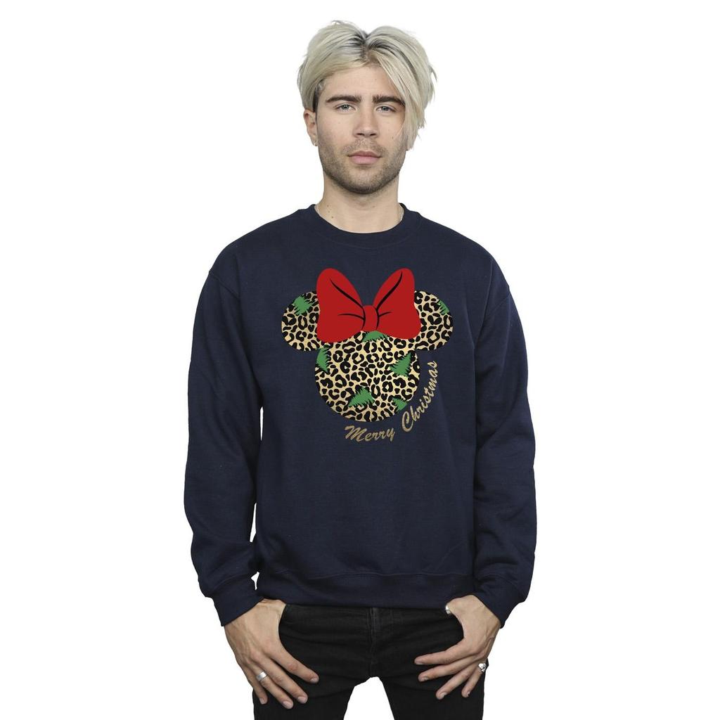 Disney Mens Minnie Mouse Leopard Christmas Sweatshirt