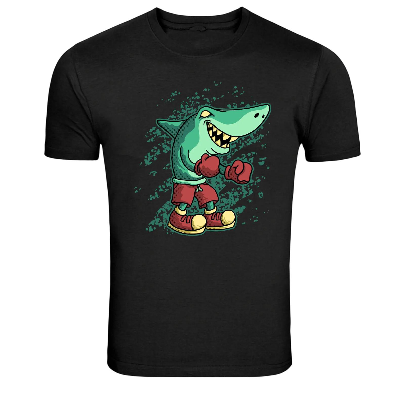 Boxing Shark Fighter Cartoon Animal Graphic T-Shirt XXXL