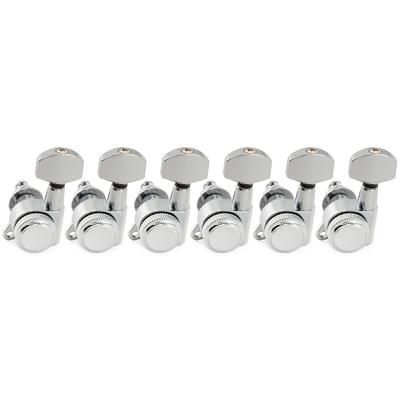 Musiclily Pro Locking Gear Hex for and Electric Chrome Left-Handed 6-In-Line Tuners, 181 Ratio, Button, 45-Degree Screw, Stratocaster, Telecaster,