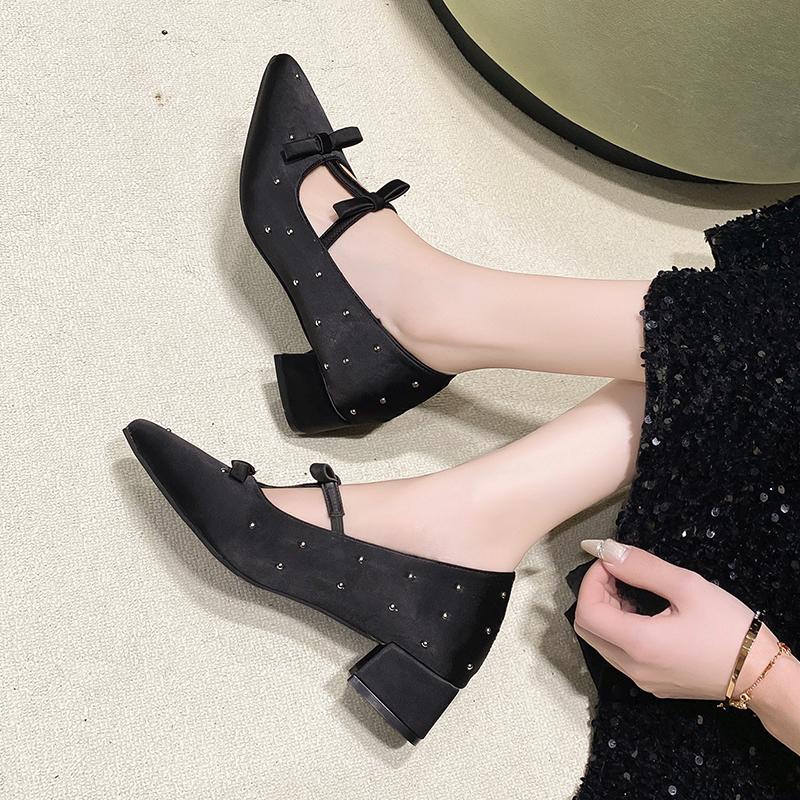Increas Height Pointed Toe Riband Shoes Woman Flats Clogs Platform Crystal Dress Summer Creepers Rhinestone New Mary Janes Incre