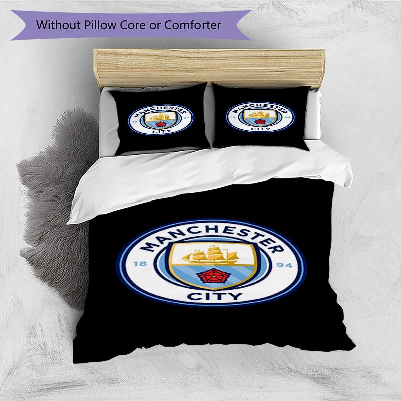 3pcs Duvet Cover Set (1*Duvet Cover + 2*Pillowcase, Without Core),Manchester City FC Print Bedding Set, Bedroom Decor, All‑Season, Birthday Gift