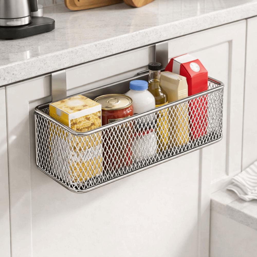 Carbon Steel Kitchen Hanging Basket Wall Mounted No-Drill Seasoning Organizer Space Saving Cabinet Hanging Organizer Bathroom