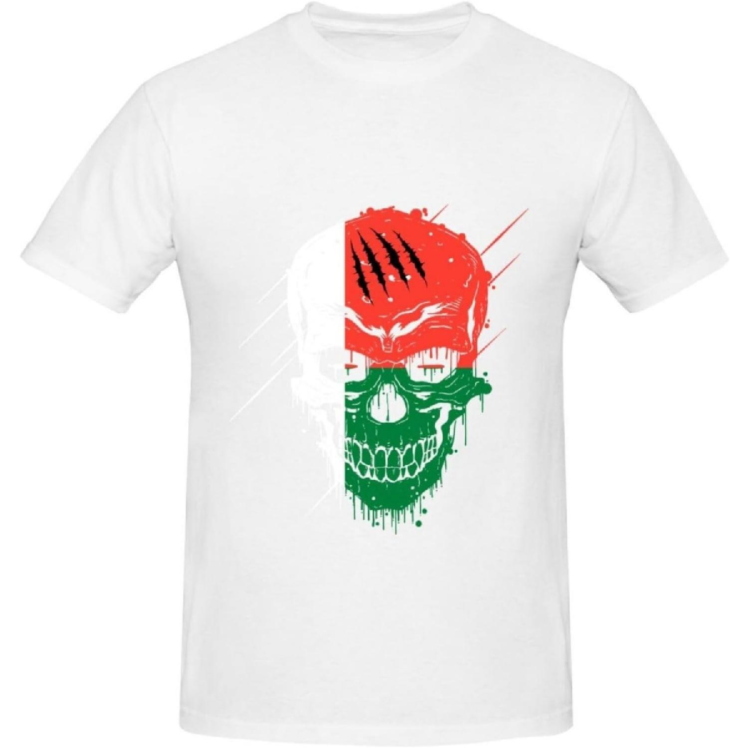 Creative Madagascar Patriot Skull National Flag T-Shirt Cotton Short Sleeve for Men Women T-Shirt S