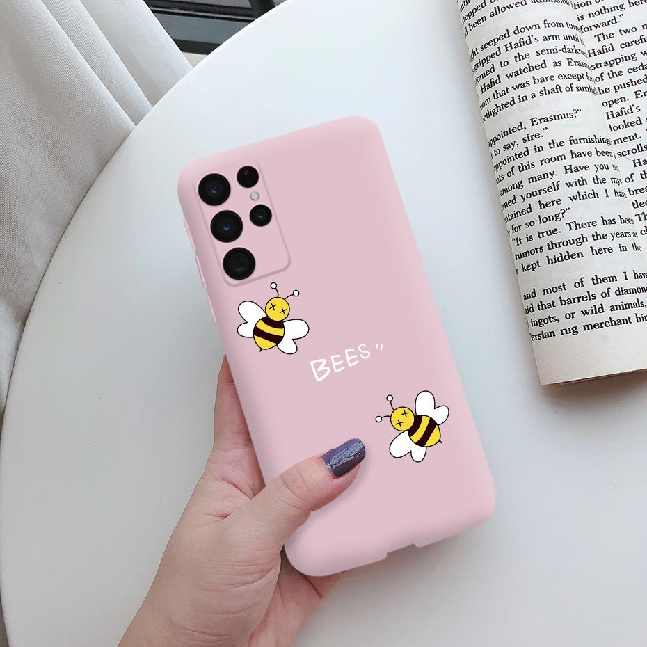 

For Samsung S22 Ultra Plus 5G Case Cute Painted Silicone Soft TPU Phone Cover For Samsung Galaxy S22 S 22 Ultra Plus Case Bumper S22 5G розовый