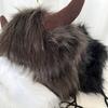 Furry Bull Hat Headwear with Cartoon Horns Halloween Gift Warm Soft Hat