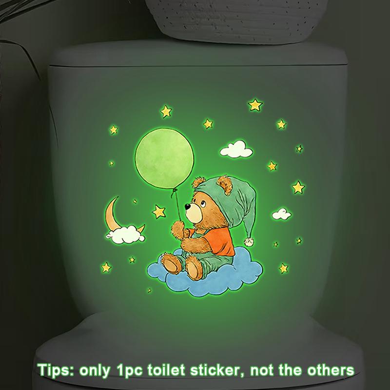 Glow-In-The-Dark Bear Toilet Stickers Self-Adhesive Removable Decal Wall Sticker Home Decor Car Sticker Luminous Effects
