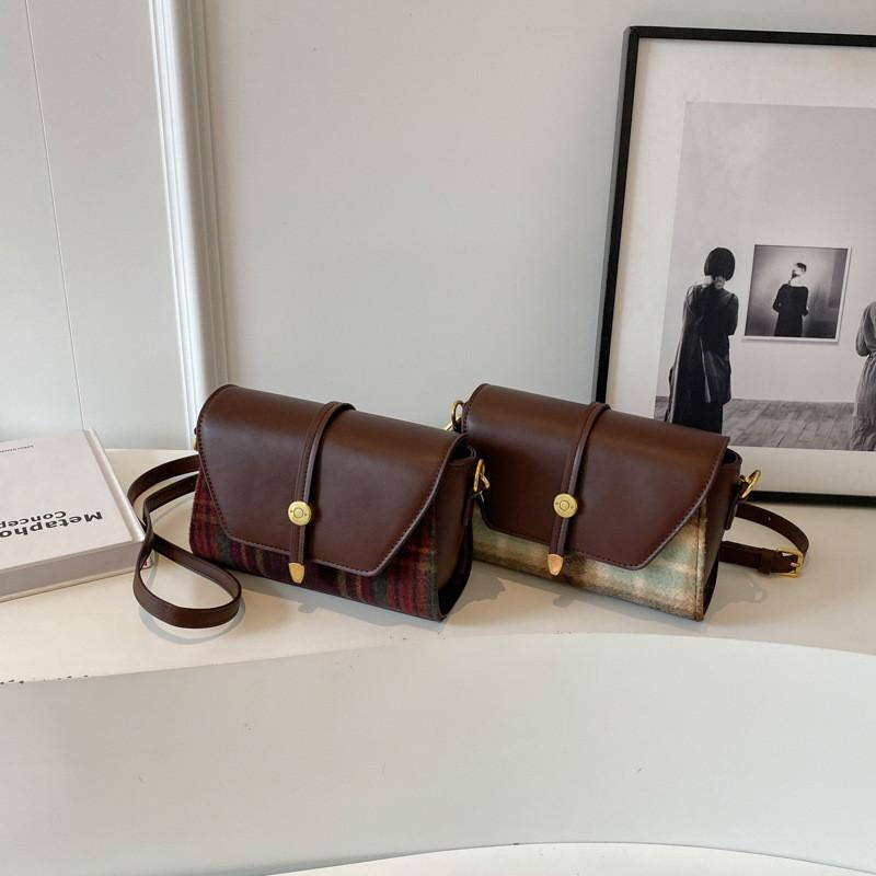 Small Cross-border Bag Stylish Plaid Shoulder Bag 2023 Autumn Winter New Woolen Bag