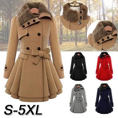 New Women's Slim Long Woolen Coat Double-breasted Woolen Coat Trench Coat Women