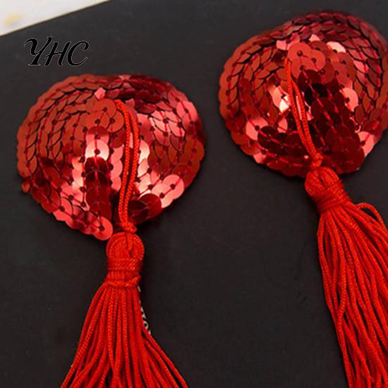 Invisible Chest Pads 1 Pair Nipple Covers Sequins Shiny Heart Shape Nippleless Stickers Tassels Self-Adhesive for Home