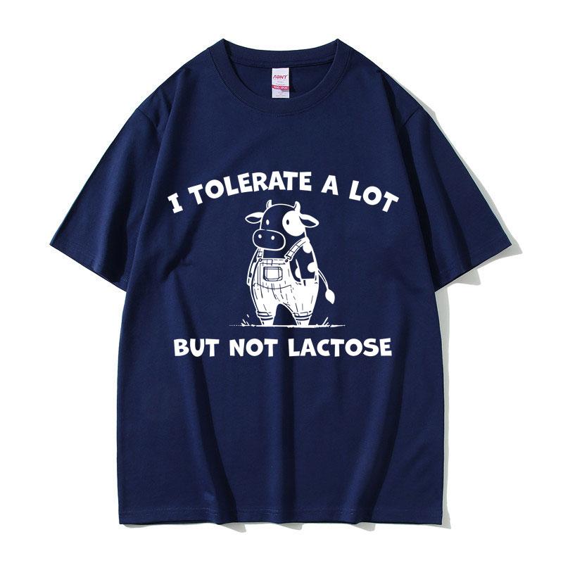 Ich toleriere viel, aber keine Laktose T-Shirt Niedliche Kuh Lustiges Meme T-Shirt Herren Lässig Vintage Baumwolle Kurzarm T-Shirts Oberteile