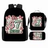 Luxury Popular Cool Novelty 67 six seven 3D Print 3pcs/Set pupil School Bags Laptop Daypack Backpack Lunch bag Pencil Case