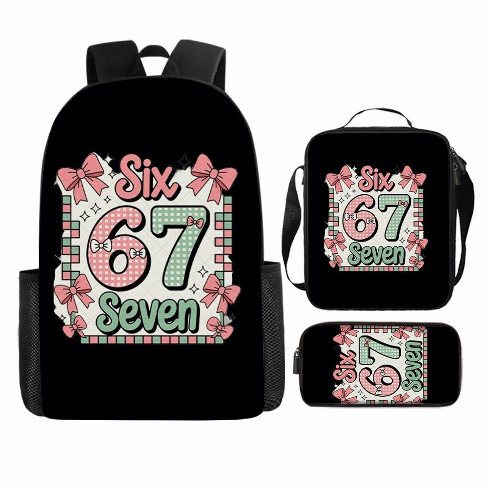 Luxury Popular Cool Novelty 67 six seven 3D Print 3pcs/Set pupil School Bags Laptop Daypack Backpack Lunch bag Pencil Case