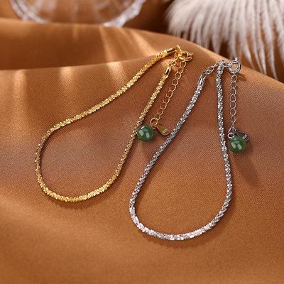 Trending Snowflake Silver Bracelet: Gold-Plated S925 Sterling with Hetian Jade Jasper Beads - Perfect Women's Christmas Gift