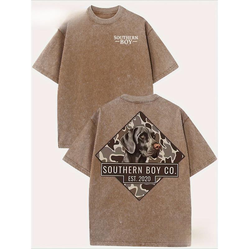 

European Size Orca Brand Southern Boy Co. Camo Hunting Dog Graphic Washed Cotton T-Shirt Vintage Street Double-Sided Printed Pattern T-Shirt 5XL золотий