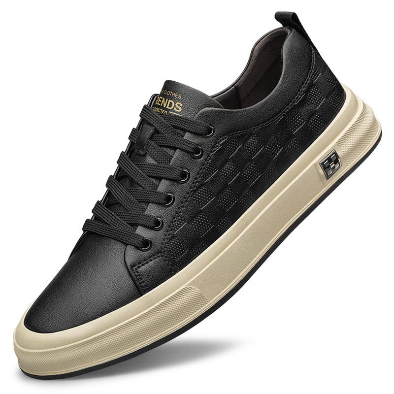 

High-end men s board shoes fashion versatile cowhide surface British casual white shoes sports trend 45 чорний