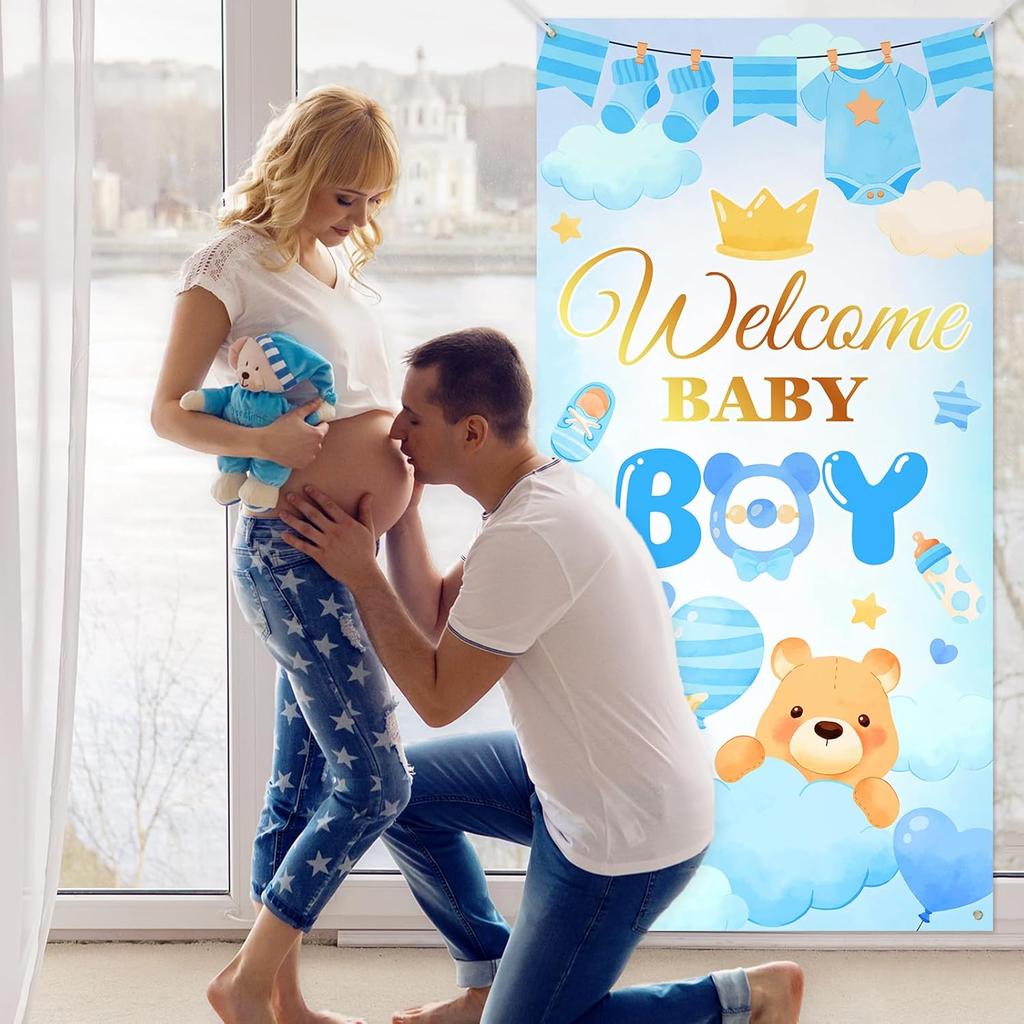 Avezano Welcome Baby Banner Welcome Home Baby Boy Door Banner Blue It’s a Boy Gender Reveal Decorations Indoor Ourdoor
