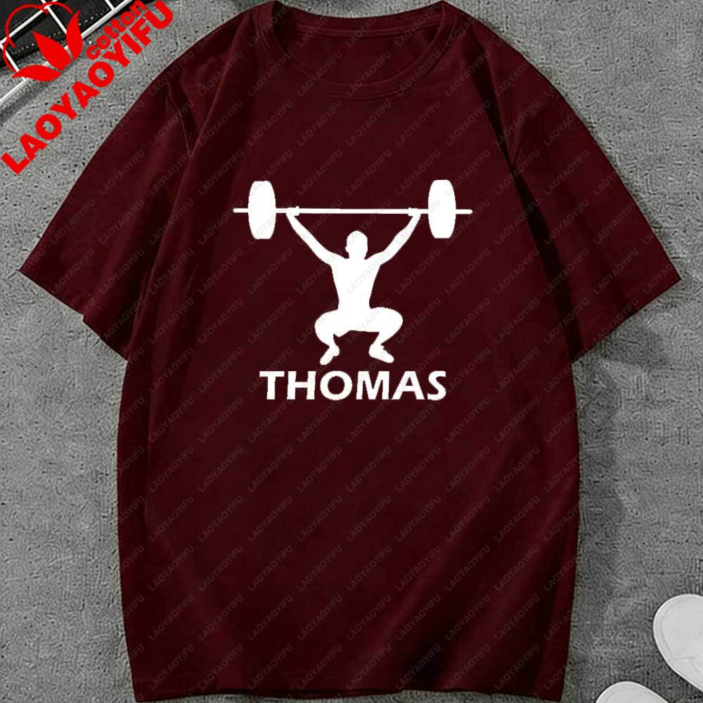 Unisexs Custom Thomas Weightlifting TShirt Personalized Gym Silhouette Print Casual Crew Neck for Workout Gym Weightlifting Tees