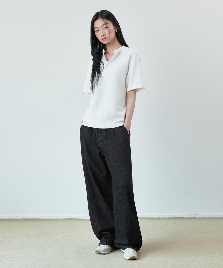Good Life Works [Unisex] Wide Denim String Pants Black Denim