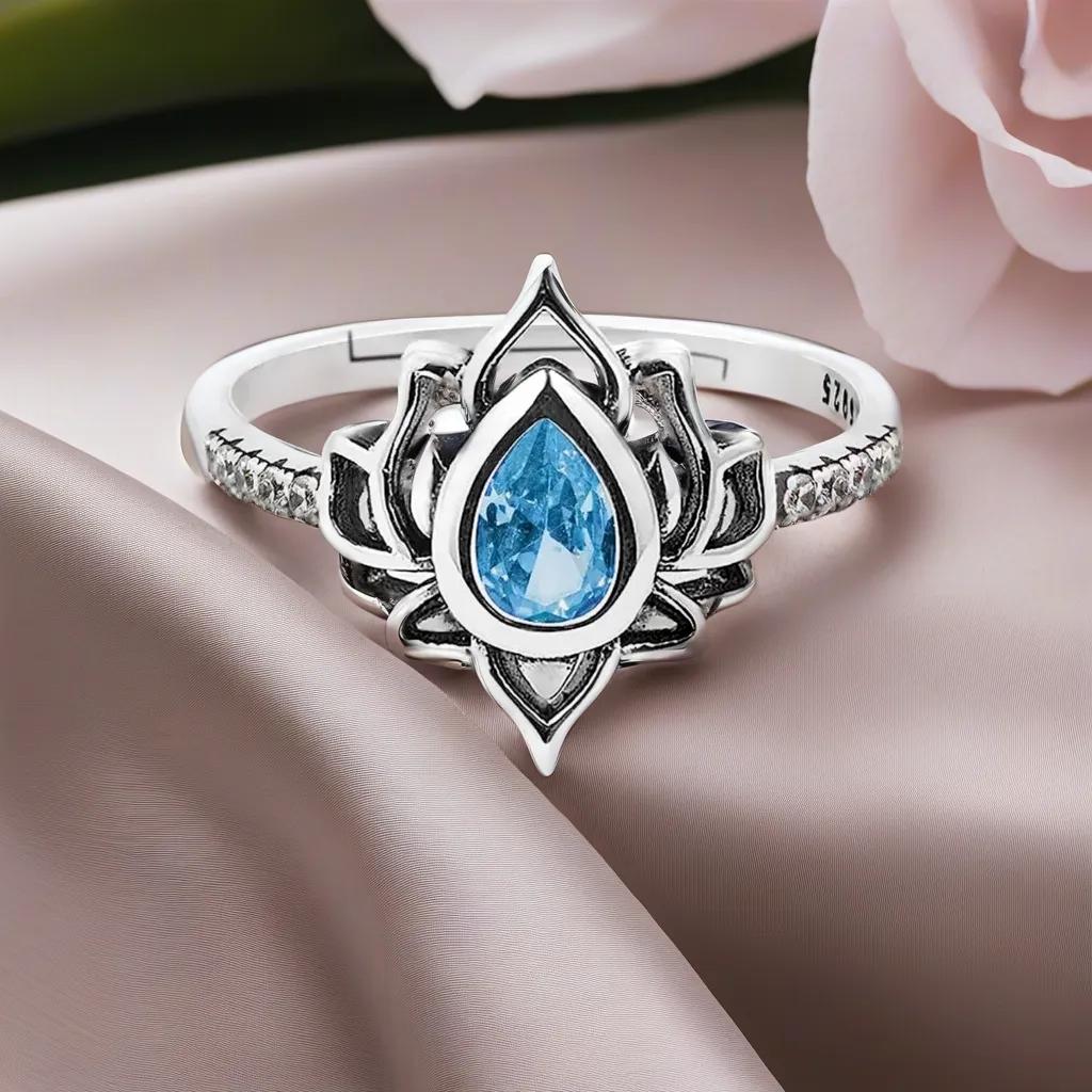 YILUOCD  Thai  Adjustable Rings For Women Lotus Flower Colorful Zircon Ring Boho Female Fine Jewelry Gift