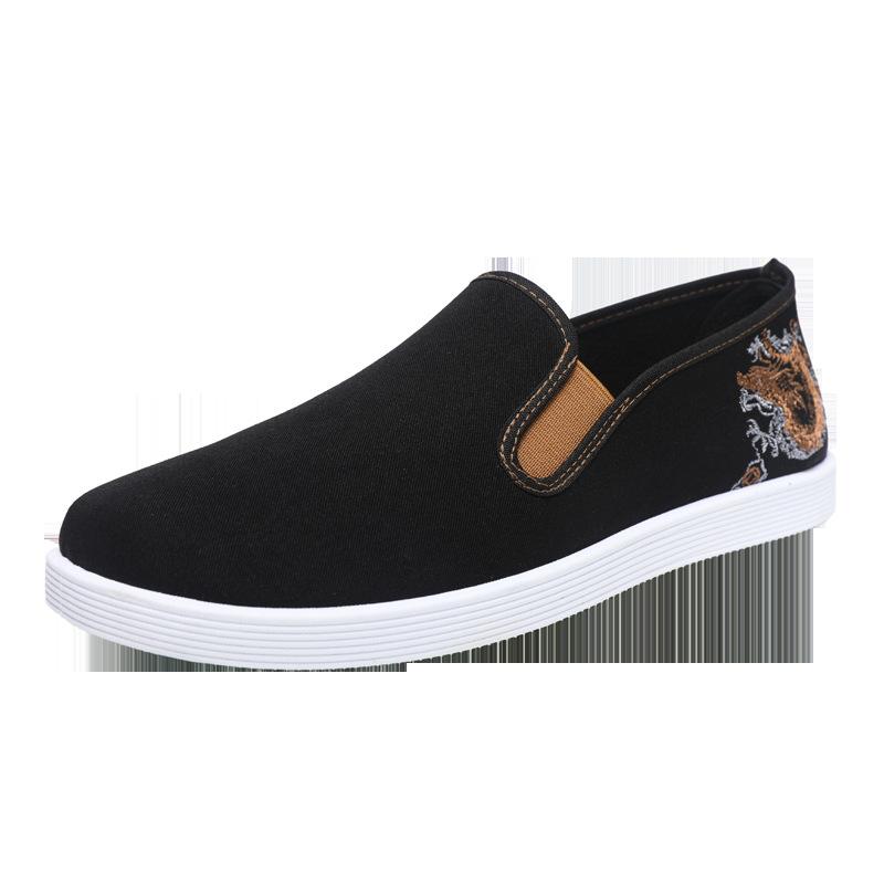 Men's Old Beijing Cloth Shoes Casual Shoes 2025 Four-season Low-top Flat-soled Driving Shoes Black One-pedal Men's Shoes