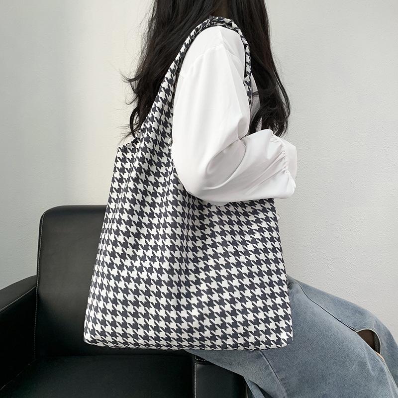 Retro Polka Dot Canvas Tote Bag - Versatile, Large Capacity Shoulder Bag for Women and College Students