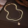 Stainless Steel Three Layer Round Pendant Necklace for Women Fashion Simple Flat Snake Chain Beads Jewelry Party Gift